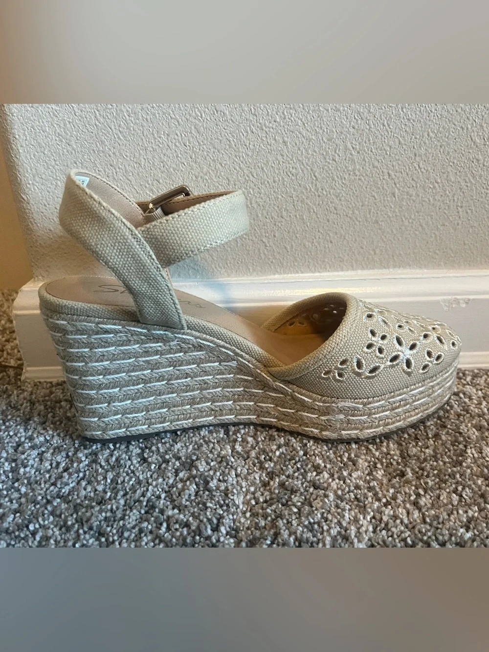 Skechers Beige Cream Wedge Sandals with Ankle Strap